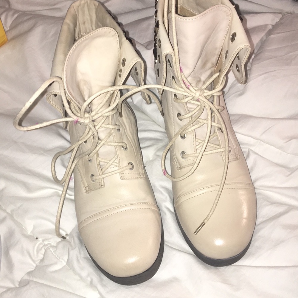 Beige Studded Leather Boots never worn